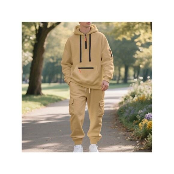 NWT Men's Camel Hooded Sweatshirt & Cargo Jogger Set - Picture 1 of 9